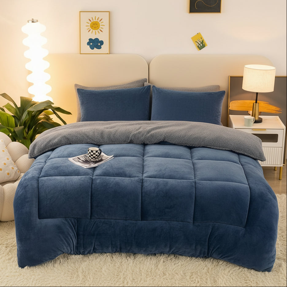 Velvloft Lamb Fleece Bed Comforter — Grid Pattern