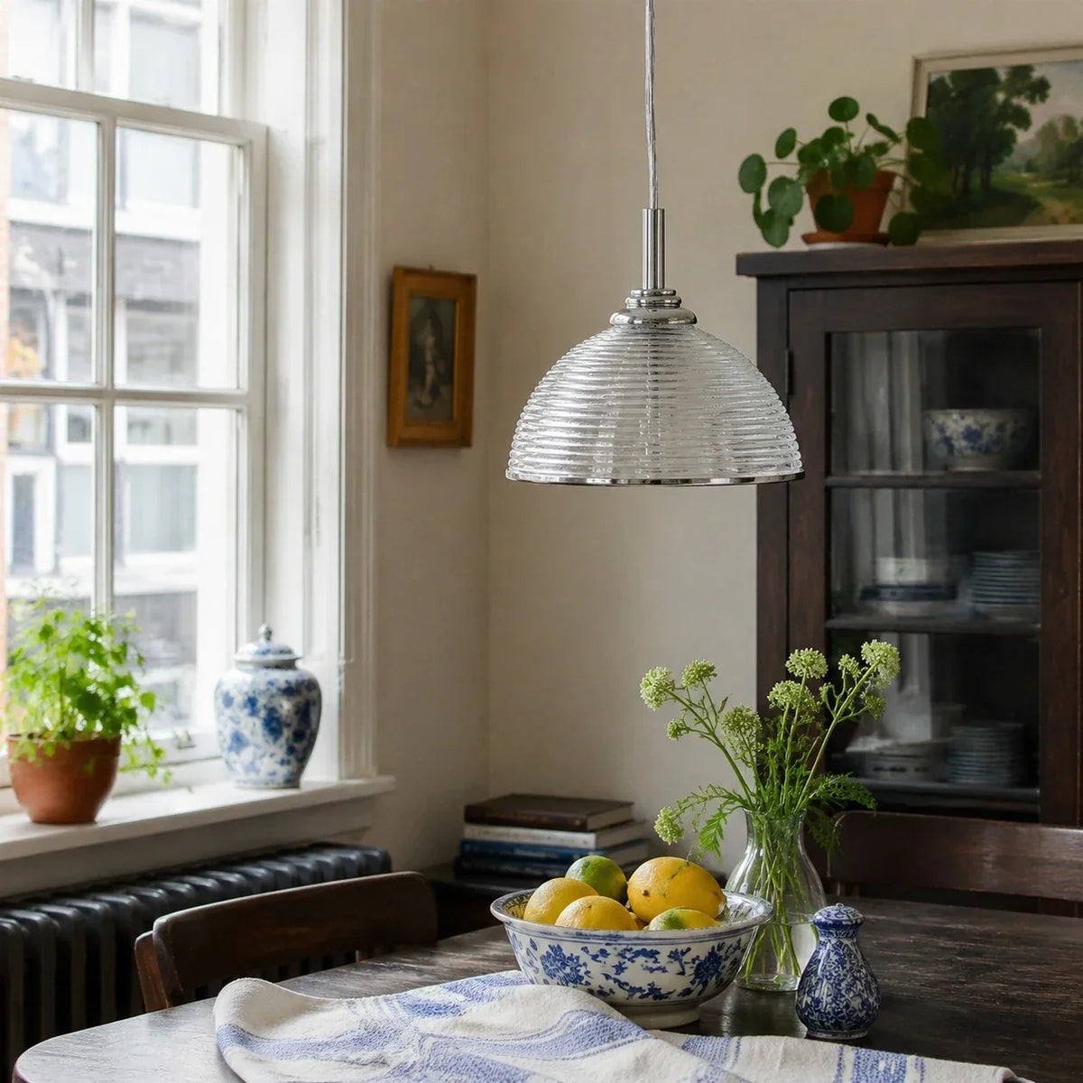 Ribelle Ribbed Glass Pendant Light for Dining Rooms and Bedrooms | Souliia