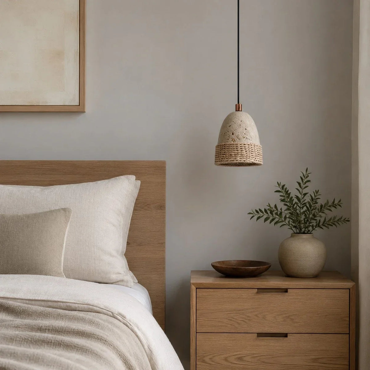 Lampada a sospensione in pietra intrecciata in stile wabi-sabi con opzioni a una o tre luci | Souliia
