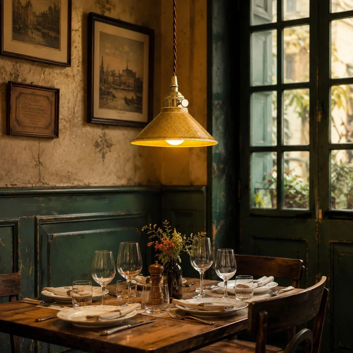 Lampada a sospensione vintage in ceramica smaltata a forno per sala da tè | Souliia