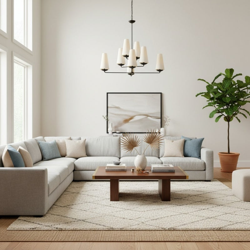 Rowan Tiered vertical Multi-Head Chandelier - Modern Metal and Fabric for Living Rooms and Foyer | Souliia