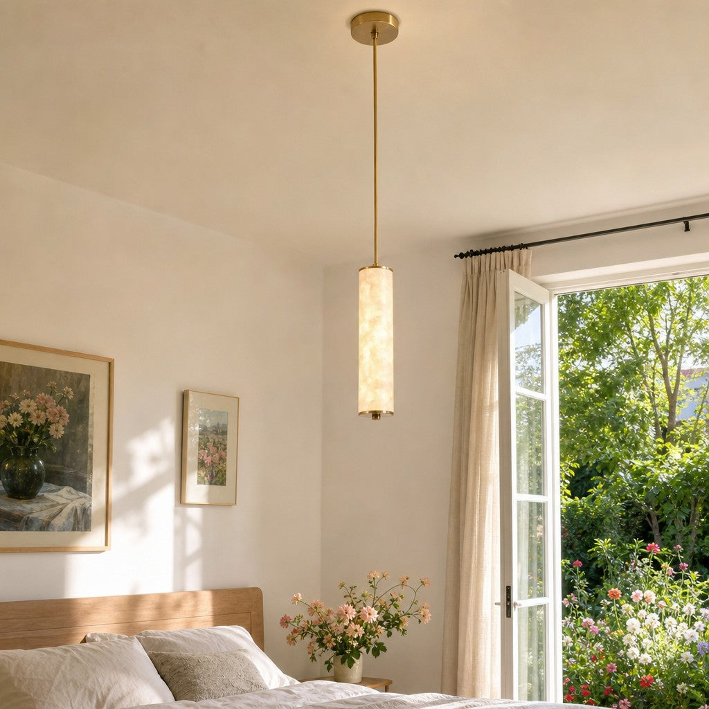 Slender Capiz Shell Cylinder Nordic Pendant Light – For Bedroom and Dining Room | Souliia