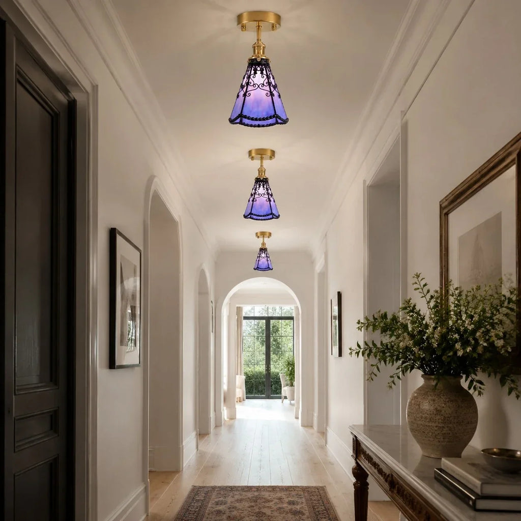 Tiffany Stil Lila Buntglas Halbeinbau-Deckenleuchte | Souliia