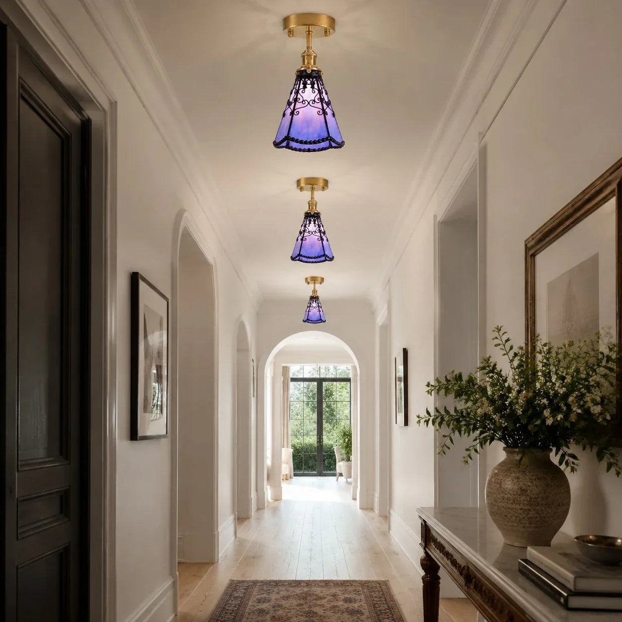 Tiffany Stil Lila Buntglas Halbeinbau-Deckenleuchte | Souliia