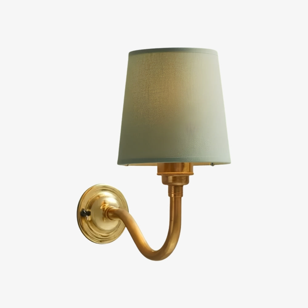 Solmire Fabric Wall Sconce - Vintage Linen Cotton Shade with Curved Metal Arm for Bedroom and Hallway | Souliia