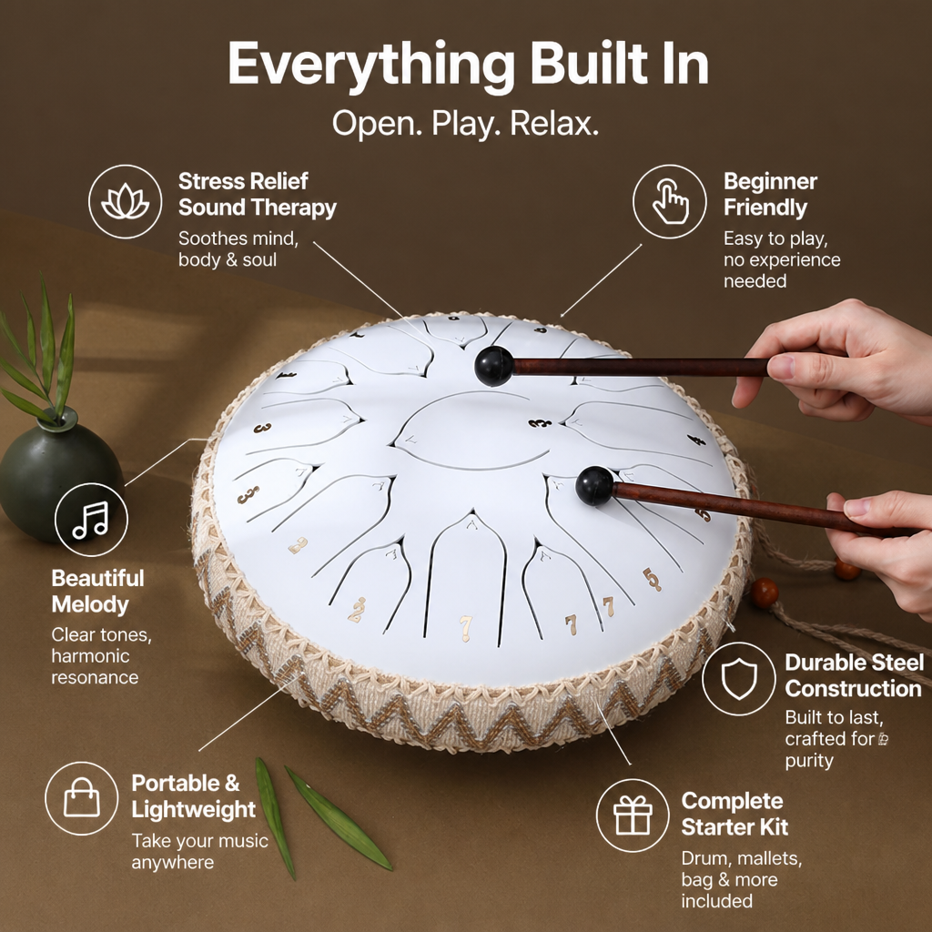 SereniTone Steel Tongue Drum — Instantly Melt Stress and Unlock Your Creative Flow - Souliia