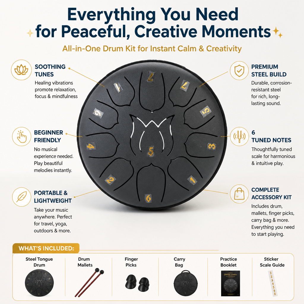 SereniTone Steel Tongue Drum — Instantly Melt Stress and Unlock Your Creative Flow - Souliia