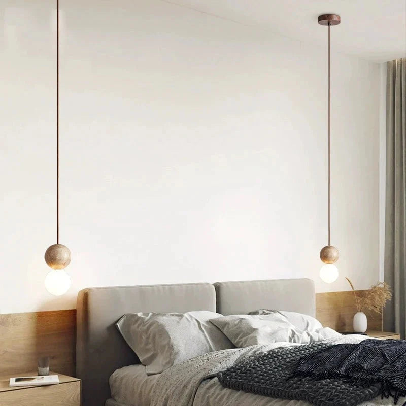 Travertin Stein Creme Retro Minimalistische LED Pendelleuchte | Souliia