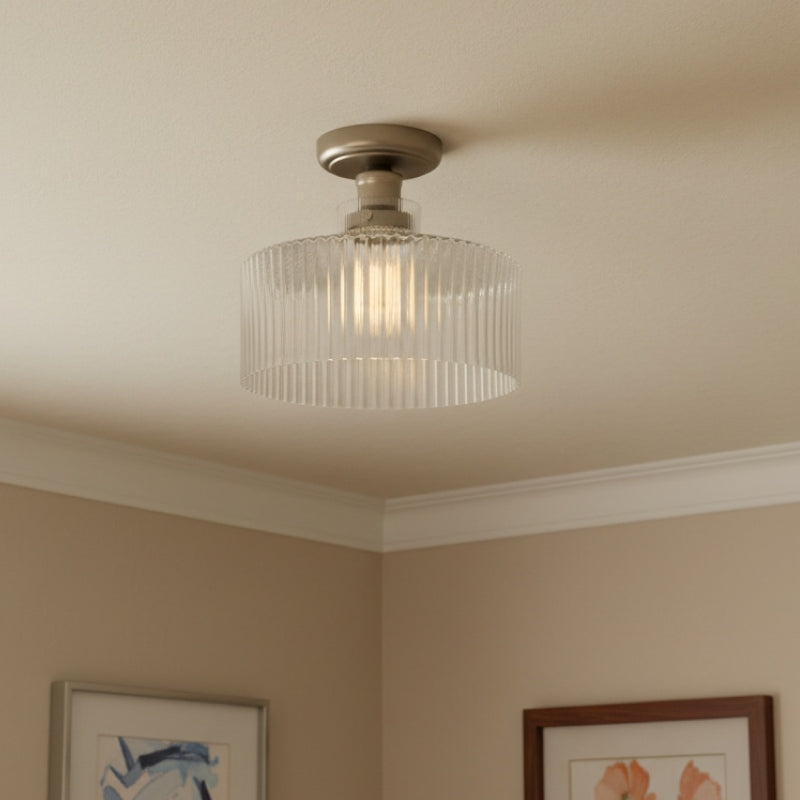 Ribora Ribbed Glass Metal Flush Mount Industrial Style - Bedroom Hallway Lighting U05 | Souliia