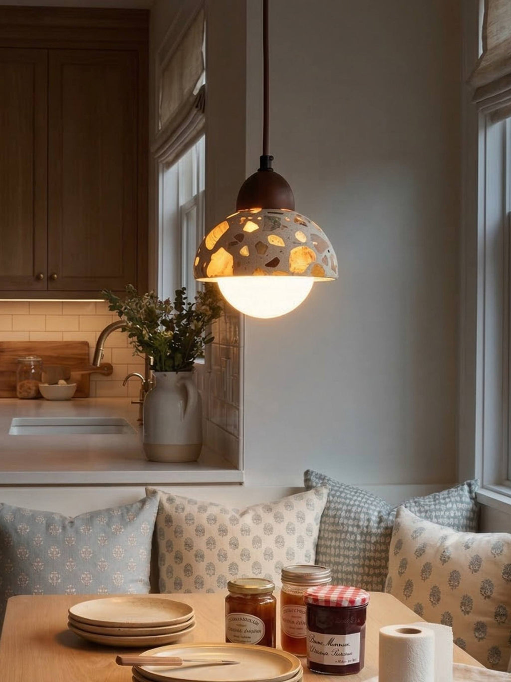 Wabi-sabi Style Water-polished Translucent Stone Retro Pendant Lamp | Souliia