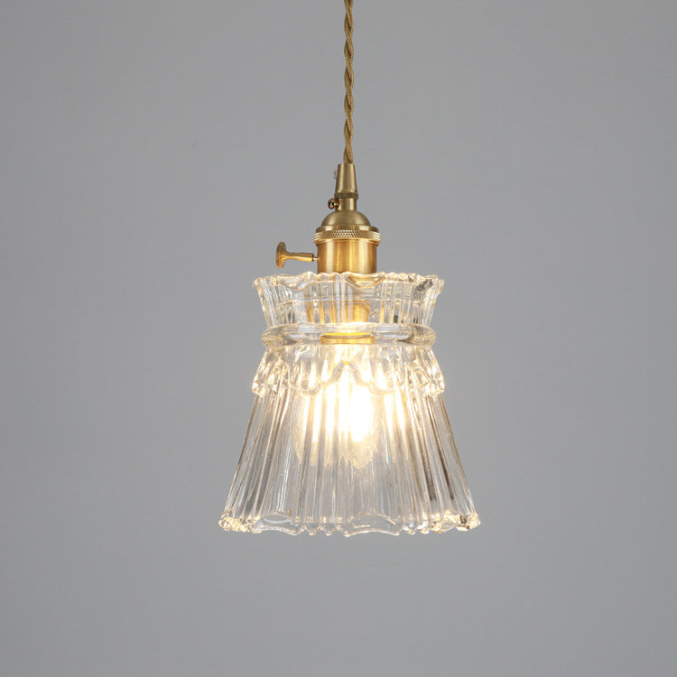 Traditionelle japanische Messing Walnuss Glas Keramik Zylinder Konische Blumen-Schale 1-Flammige Pendelleuchte für Esszimmer | Souliia