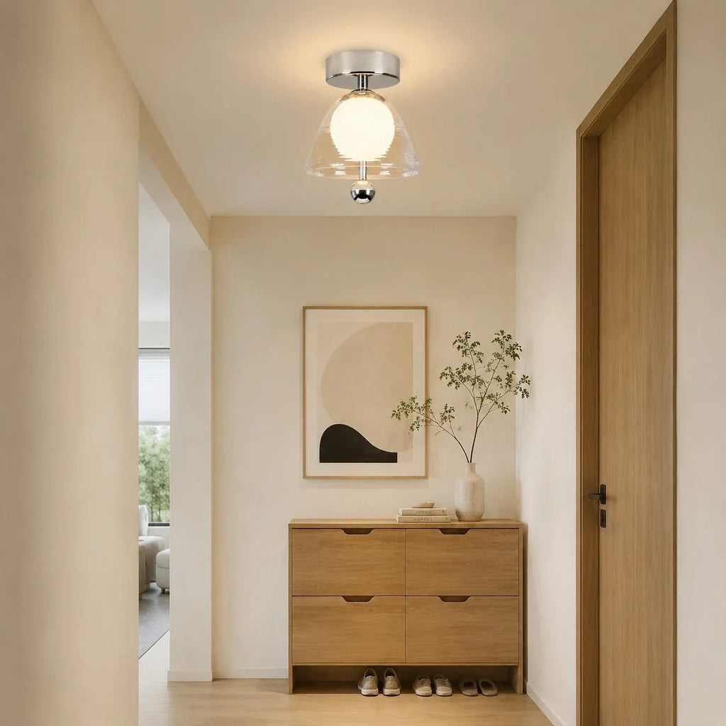 Ribbed Glass Semi-Flush Ceiling Light for Hallway and Entryway | Souliia