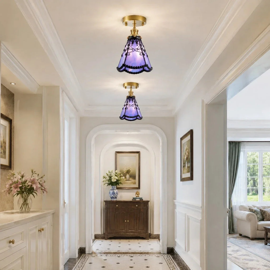 Tiffany Stil Lila Buntglas Halbeinbau-Deckenleuchte | Souliia