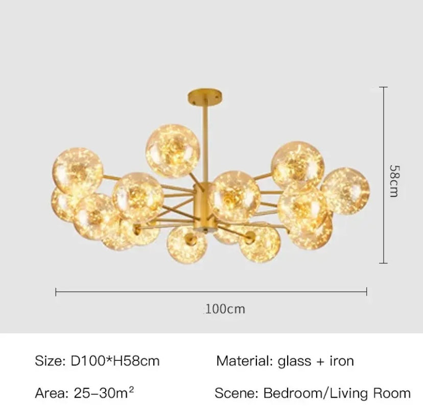 Luminex Glass Chandelier — Iron Frame, 12 or 16 Heads, LED Glow