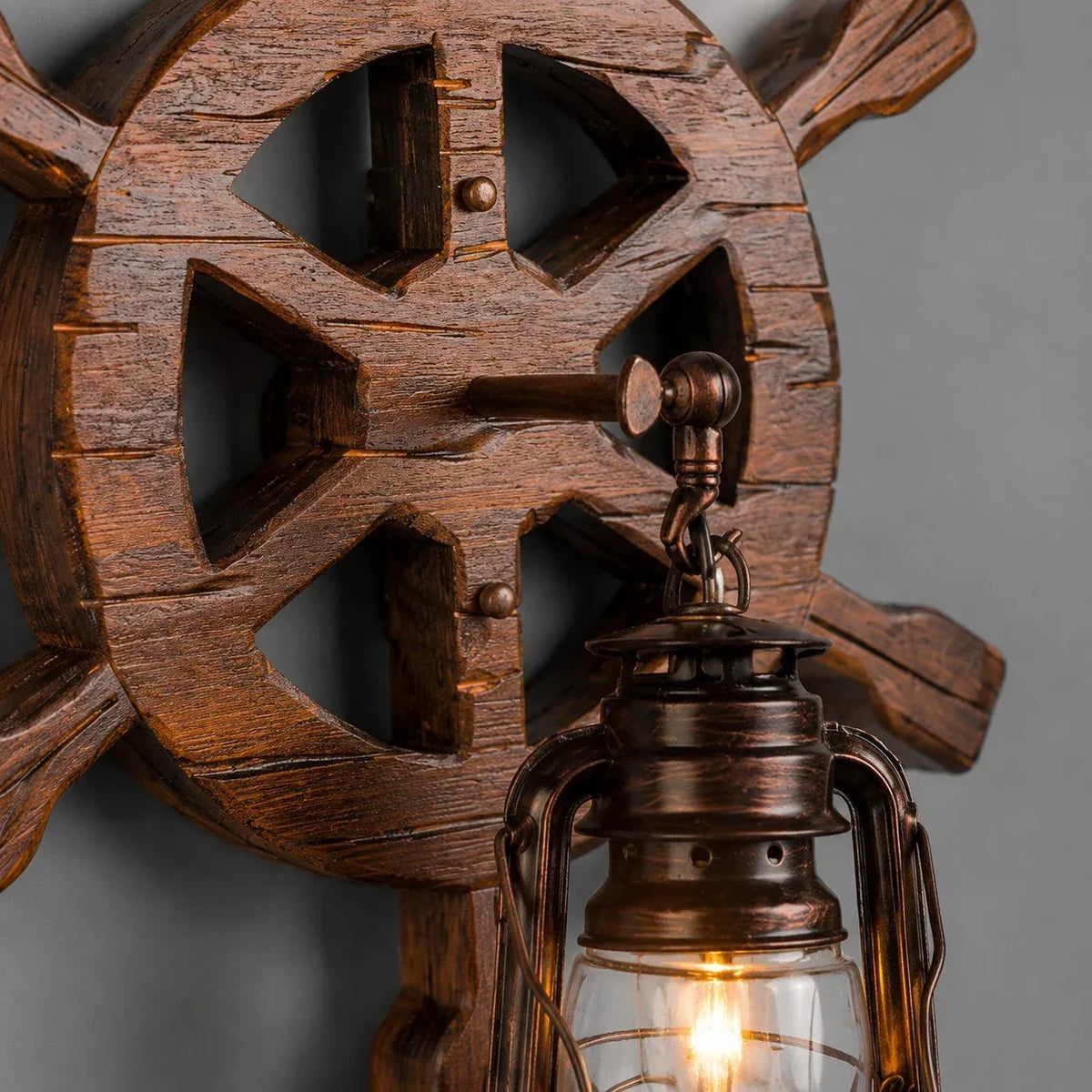 Rustic Ship Wood Industrial Wall Sconce Lamp | Souliia