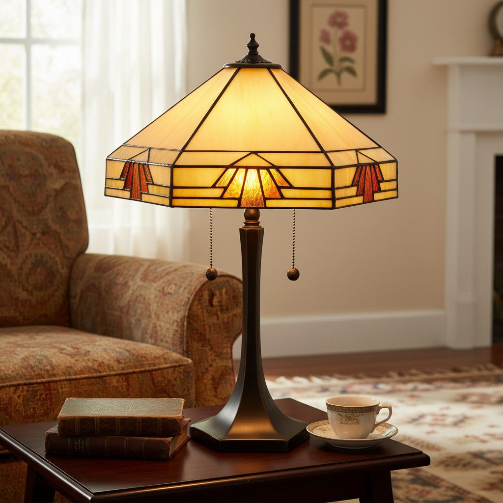TF Nevada Geometrische Buntglas-Tischleuchte – Tischlampe für Wohnzimmer und Schlafzimmer | Souliia