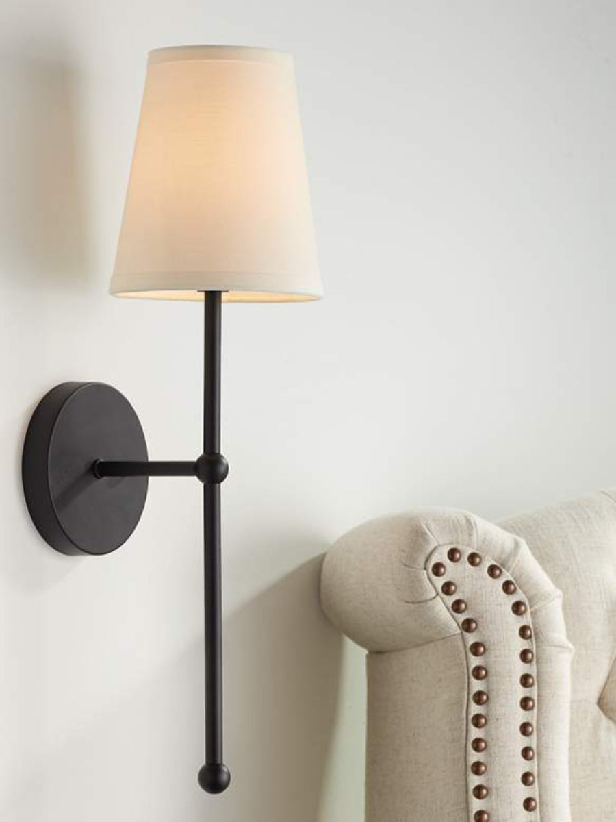 Rowan Nordic Rustic Brass Fabric Wall Lamp | Souliia