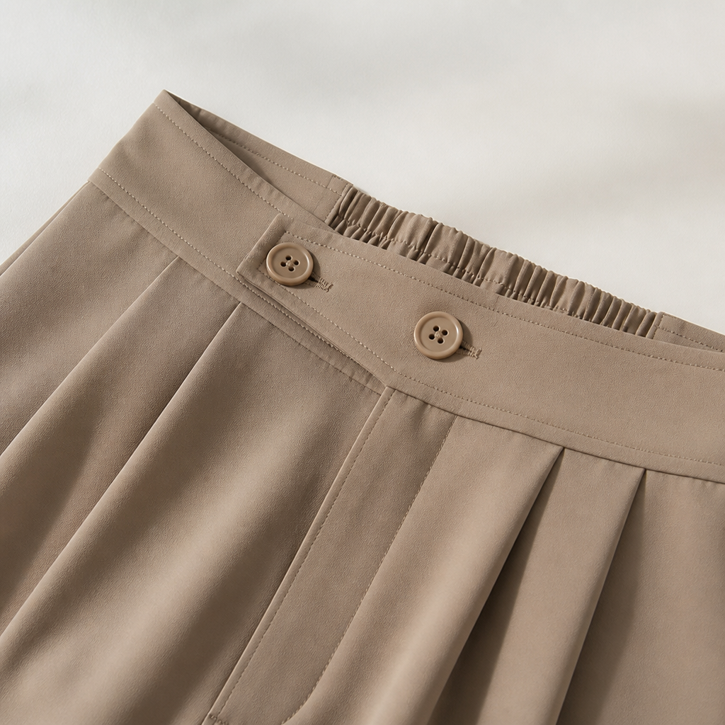 VivaLume – Pantalon taille haute plissé à jambes larges avec détail de boutons à la taille - Souliia