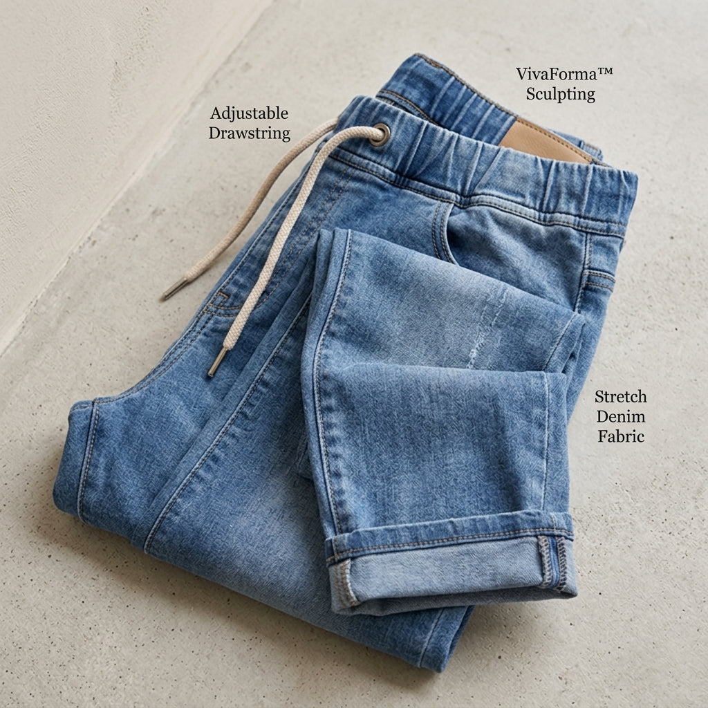 VivaForma – Relaxed Pull-On Stretch Jeans with Adjustable Drawstring Waist - Souliia