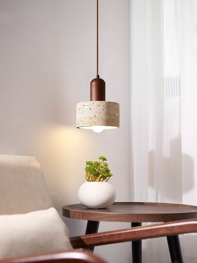 Travertin Japanischer Wabi-sabi Stil Nachttisch-Pendelleuchte für Schlafzimmer | Souliia