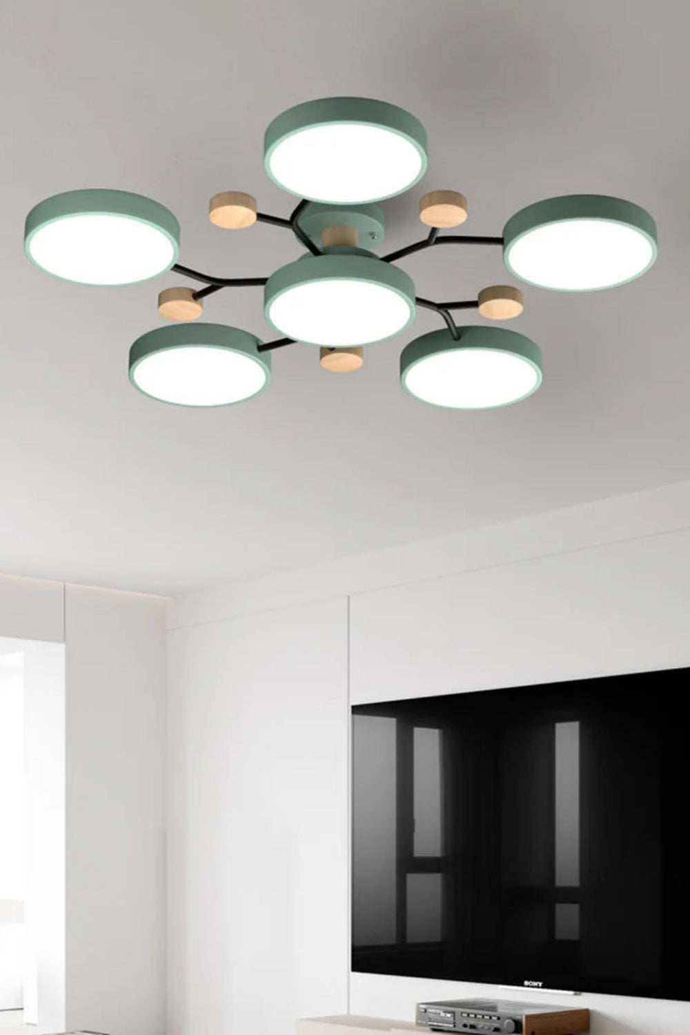 Loftlampe med flere hoveder, skiver og grene i Morandi-farver | Souliia