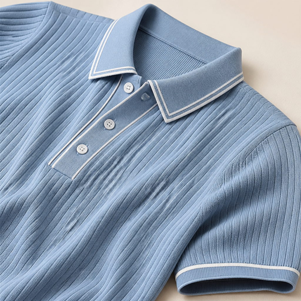 VeroStride – Retro Ribbed-Knit Polo with Contrast Tipped Collar - Souliia