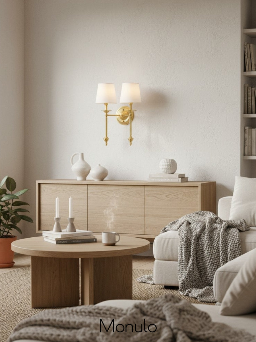 Rowan Fabric Shade Wall Sconce in Antique Copper - Vintage Luxury Light for Interiors | Souliia