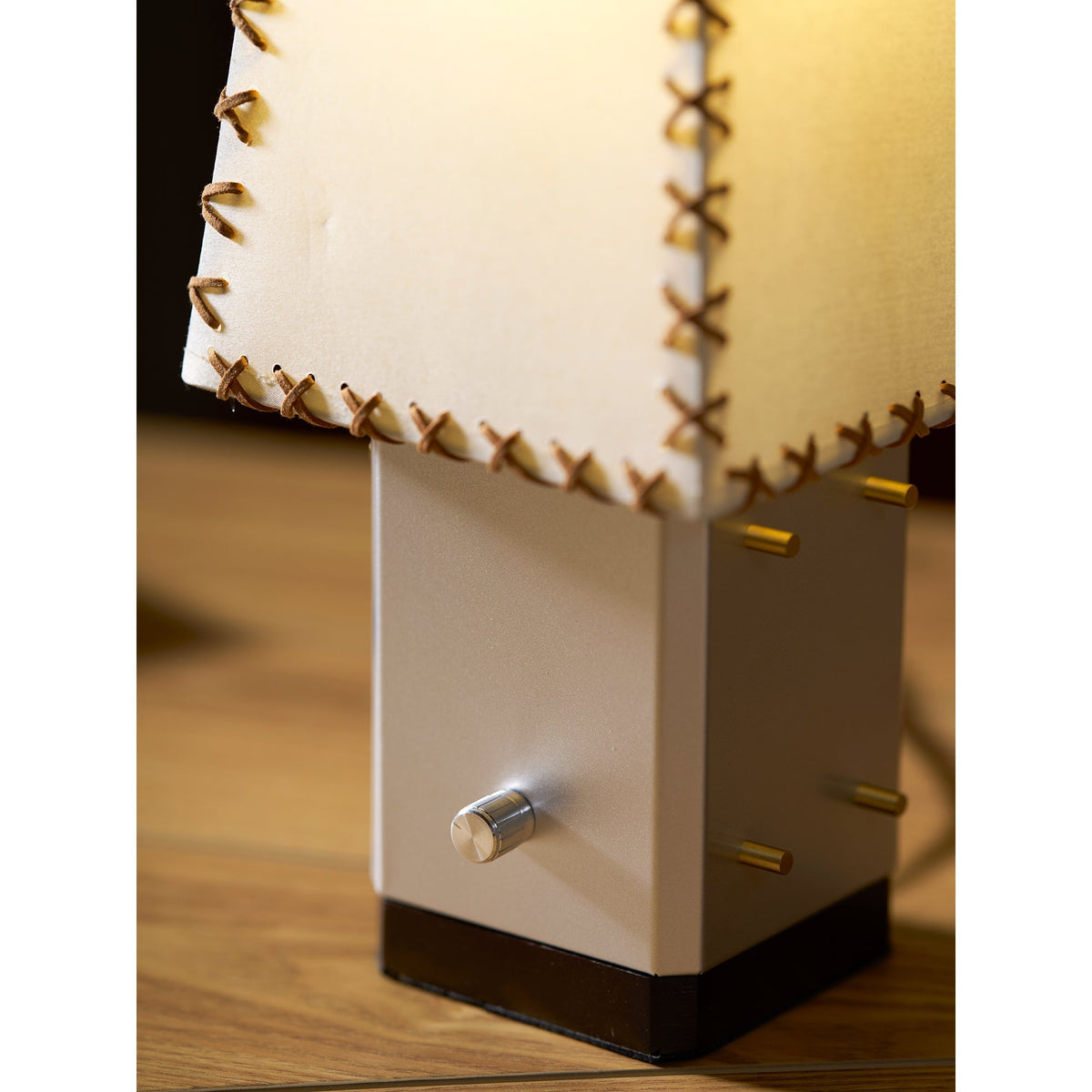 Modern Geometric Metal Table Lamp – Parchment Shade for Bedroom Nightstand Lighting | Souliia