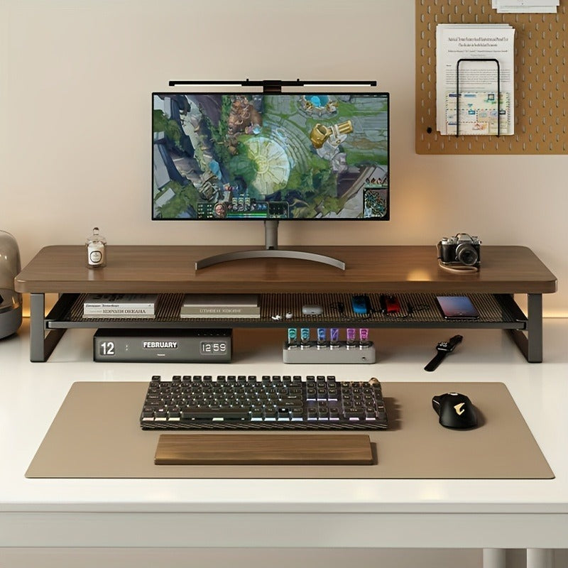 Monostand Dual-Tier Computer Stand — Raised Monitor Platform and Compact Storage Drawer