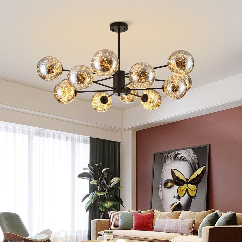 Luminex Glass Chandelier — Iron Frame, 12 or 16 Heads, LED Glow