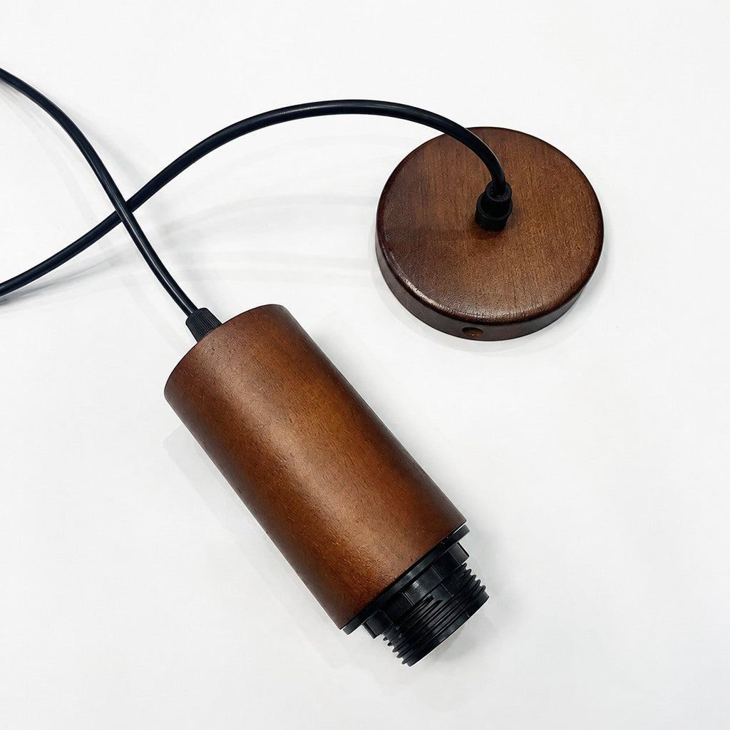 Printed Fabric Drum Pendant Light with Walnut Wood Holder | Souliia