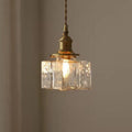 Traditionelle Vintage Quadrat Rechteck Wellen-Glas Eisen 1-Flammige Pendelleuchte für Wohnzimmer | Souliia