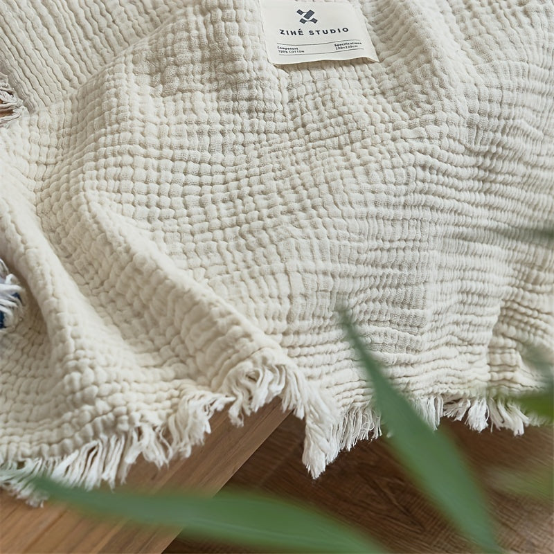 Softcloud Four-Layer Cotton Crepe Blanket — Neutral Beige, Lightweight