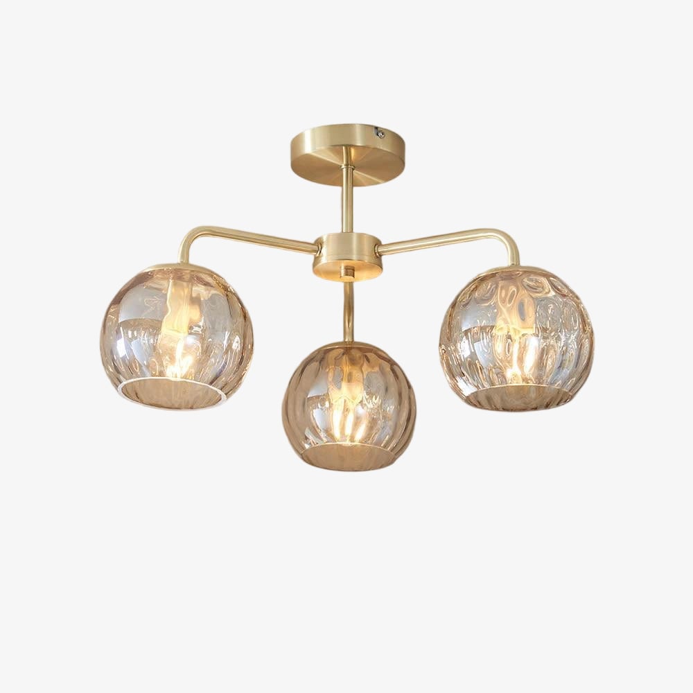 Rivolence 3 Light Brass Flush Ceiling Light – Textured Glass Shades for Living Room & Dining Space | Souliia