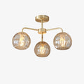 Rivolence 3 Light Brass Flush Ceiling Light – Textured Glass Shades for Living Room & Dining Space | Souliia