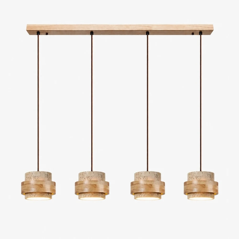 Travertine Stone and Wood Pendant Lamp | Souliia