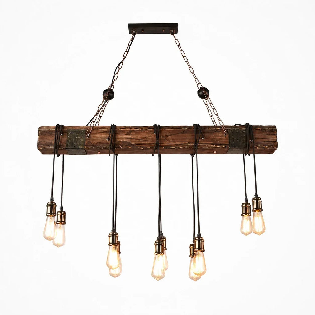 Rustic Industrial Solid Wood Pendant Light Collection | Souliia