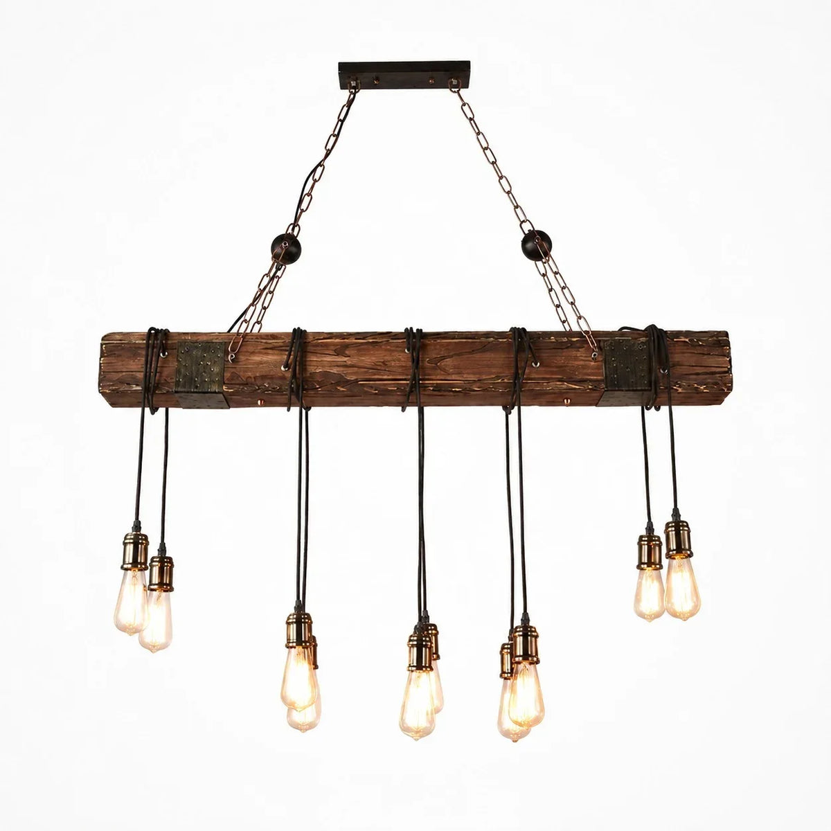Rustic Industrial Solid Wood Pendant Light Collection | Souliia