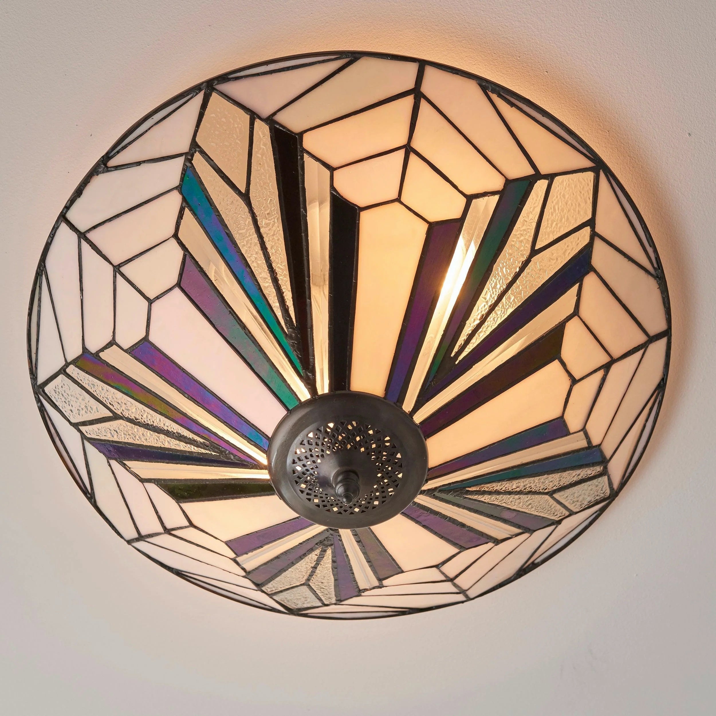 Tiffstar Elegant Art Glass Flush Ceiling Light with Vintage inspired Glass Diffuser – Classic Ceiling Fixture for Home Interiors | Souliia