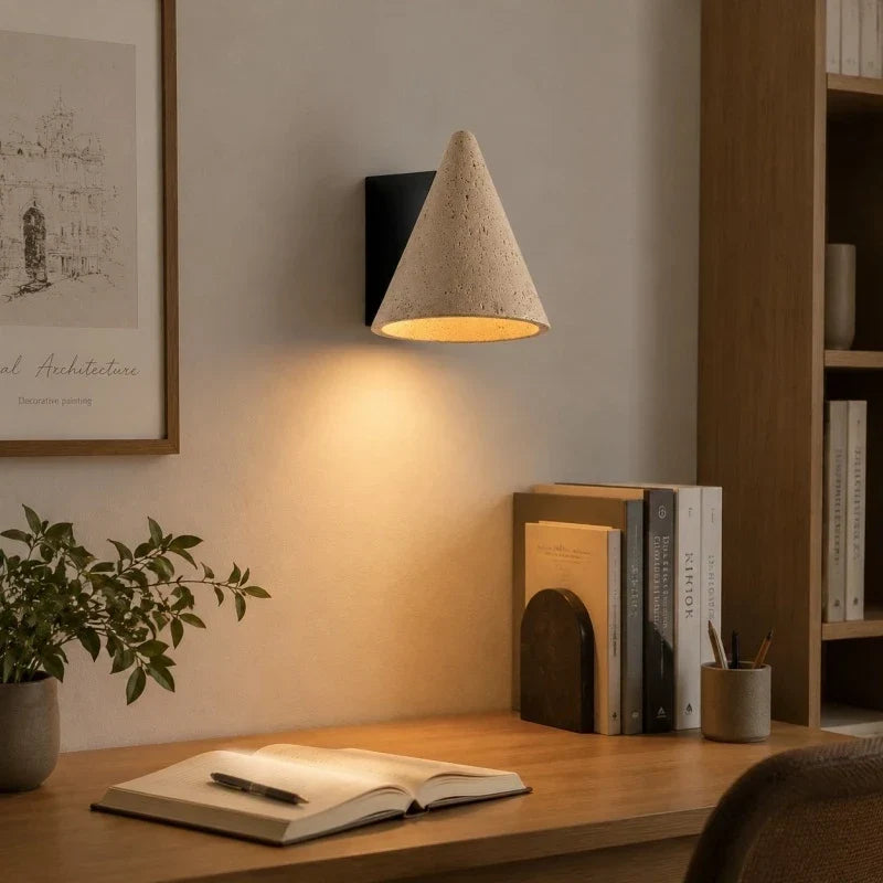Natural Travertine Cone Wall Sconce | Souliia