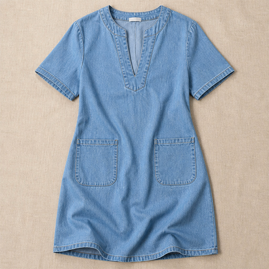 VarelaChic – Robe-chemise décontractée en jean à col en V avec poches - Souliia