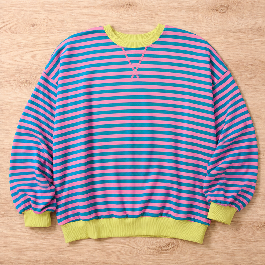 VeroLuxe – Relaxed Striped Crewneck Sweatshirt with Contrast Trim - Souliia