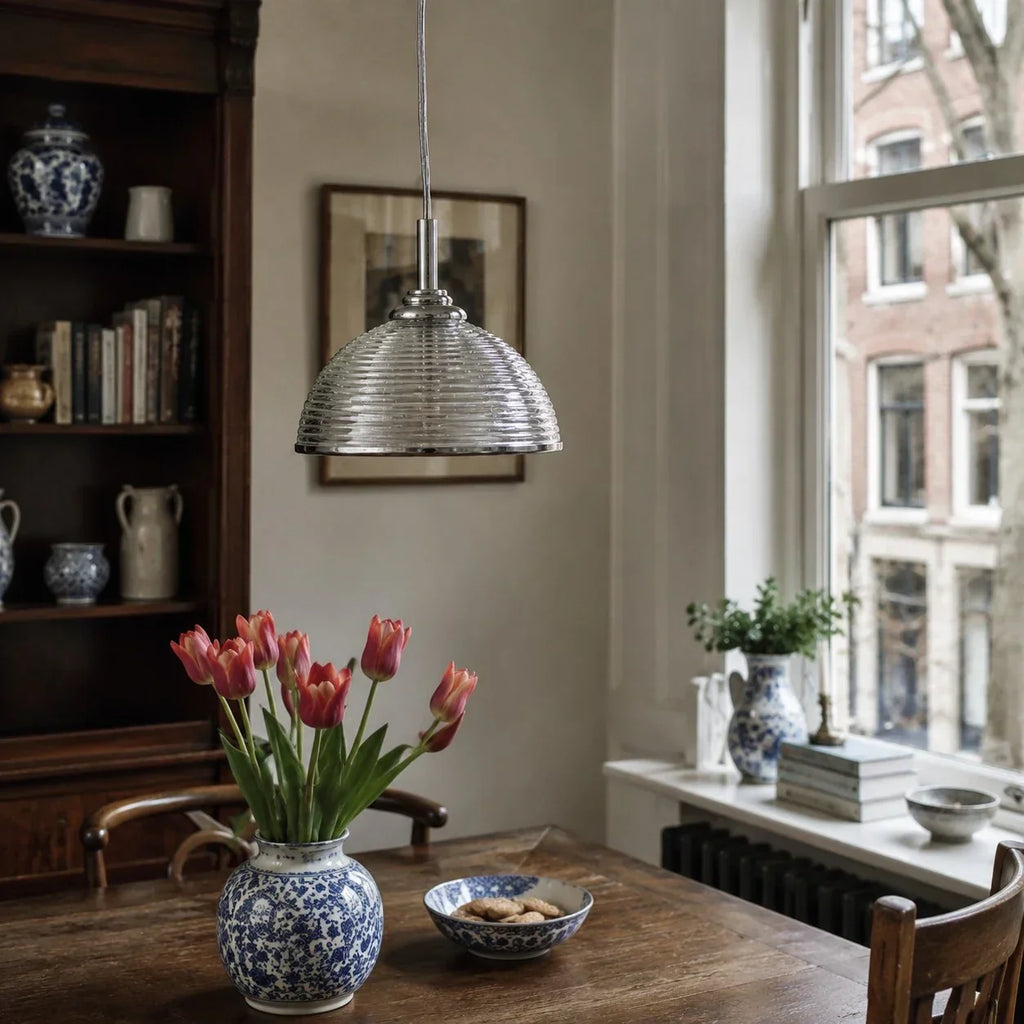Ribelle Ribbed Glass Pendant Light for Dining Rooms and Bedrooms | Souliia