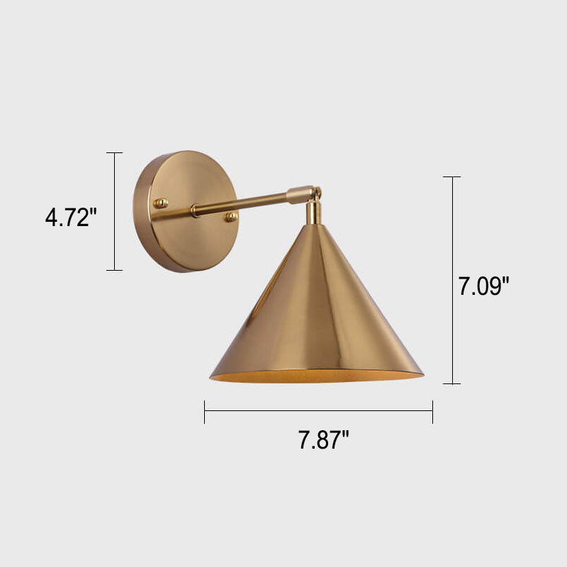 Lampă-aplică modernă, simplă, cu un bec, din fier placat cu alamă, cu abajur conic rotund | Souliia