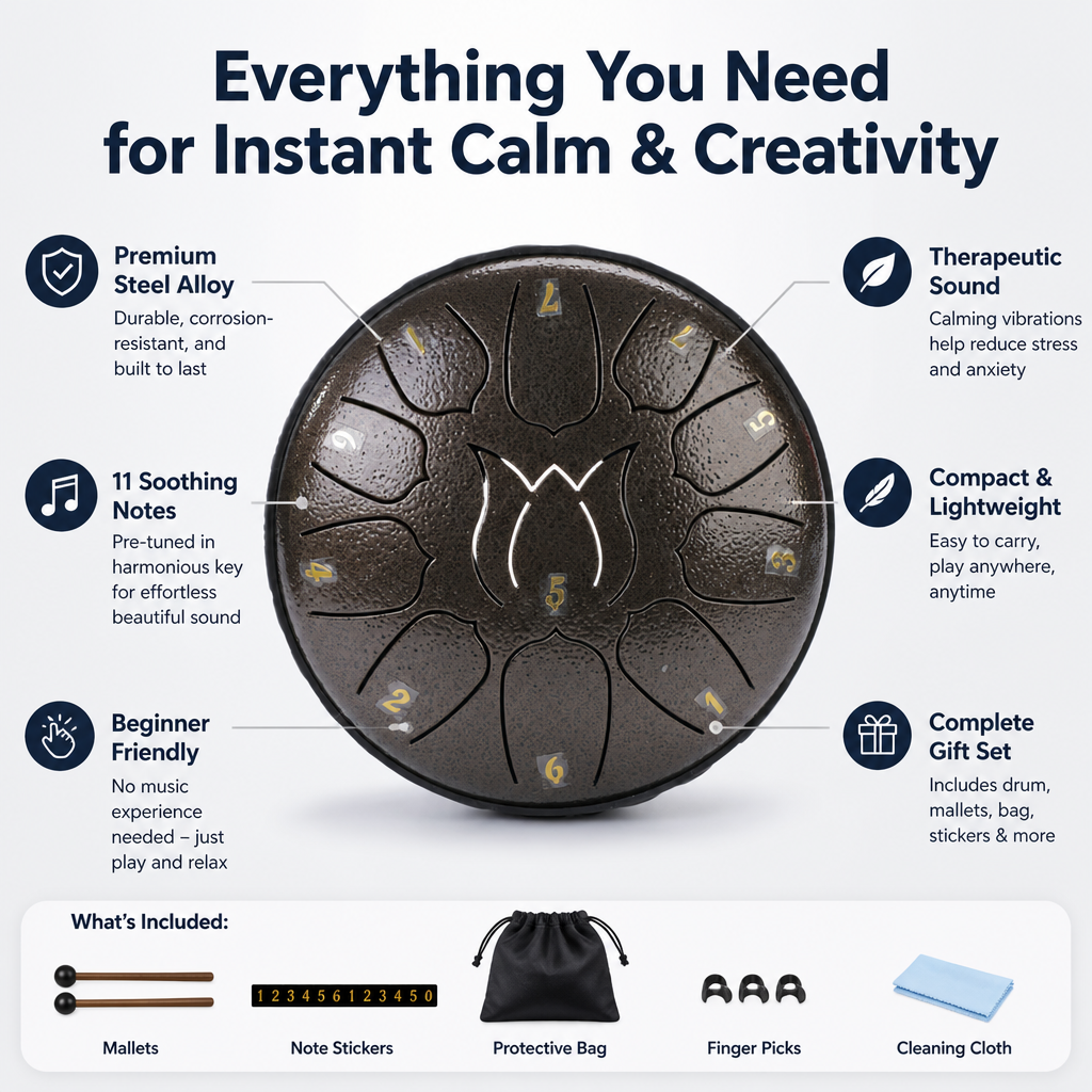 SereniTone Steel Tongue Drum — Instantly Melt Stress and Unlock Your Creative Flow - Souliia