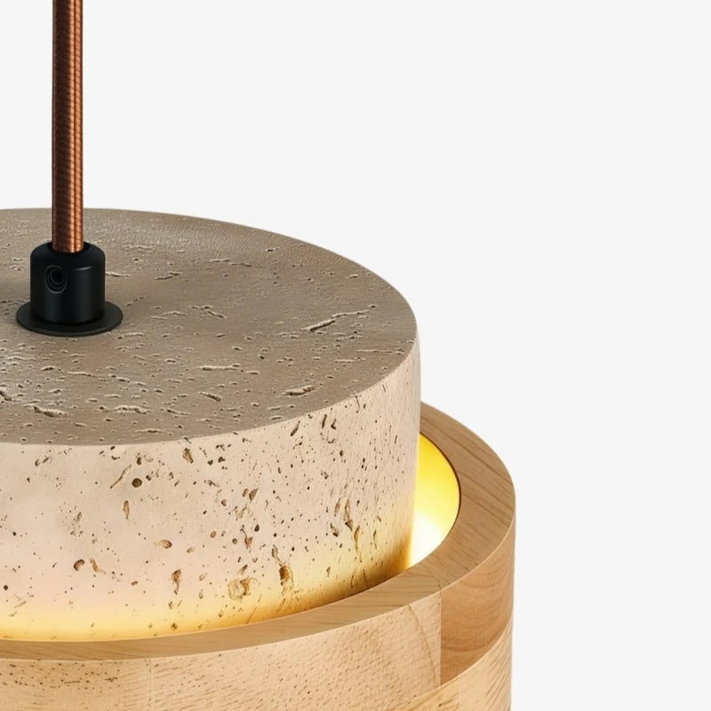Travertine Stone and Wood Pendant Lamp | Souliia