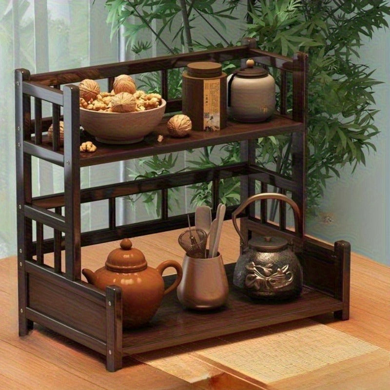 Woodhaven Freestanding Multi Tier Wooden Tea Station Organizer