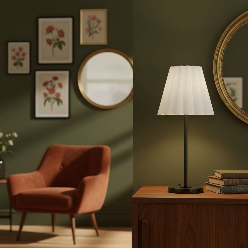 Ruffmeto Transitional Slim Table Lamp – Sculptural Shade Lighting for Living Room or Bedroom | Souliia