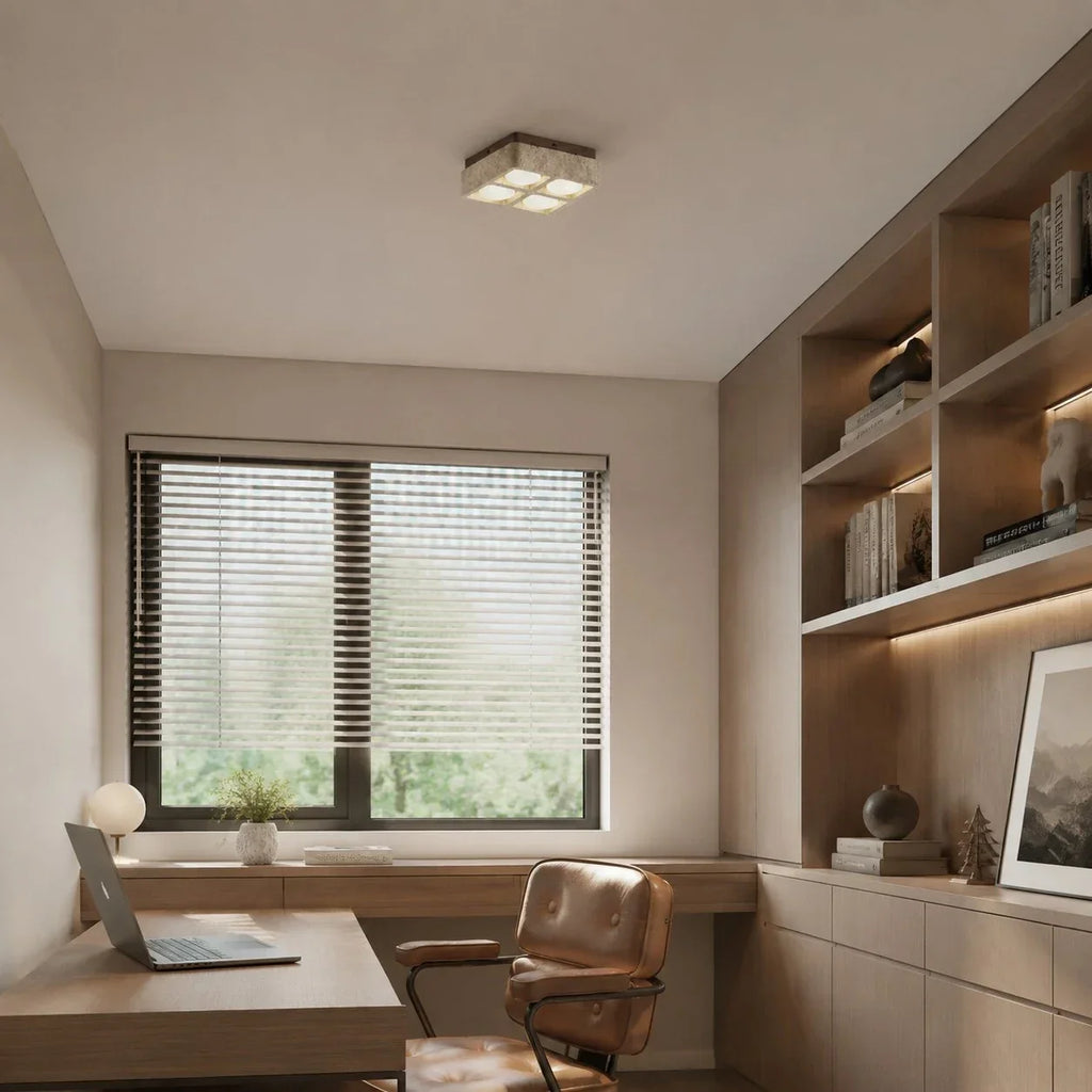 Travertin Quadrat Deckenleuchte mit Holz-Canopy | Souliia