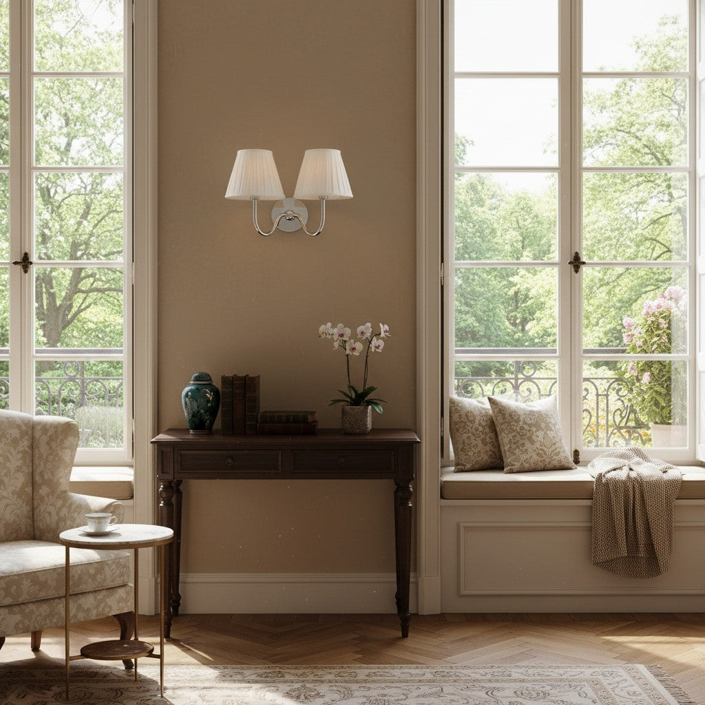 Luvora Fabric Shade Wall Sconce with Drum Shade - Classic Pleated Sconce Light | Souliia